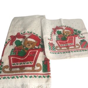 Vintage Cannon Christmas Bath Towel & Washcloth Set